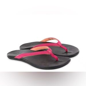 OLUKAI HO’OPIO 20294-MJ40 SLIP-ON FLIP PINK DEEP MAGENTA / BLACK Size 9